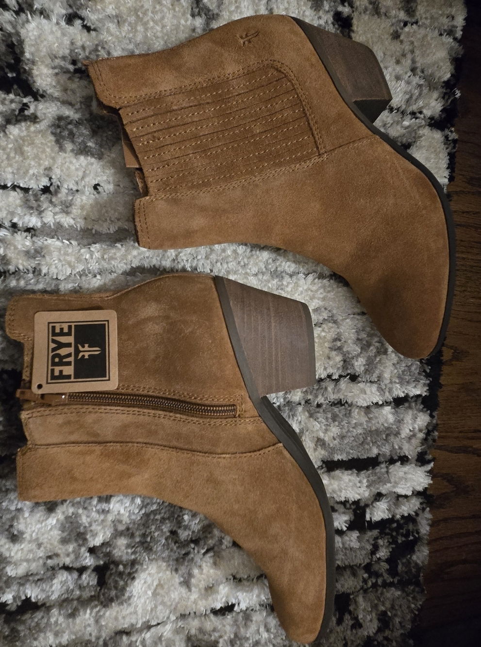 Frye Brown Suede Ankle Booties with Stacked Heel